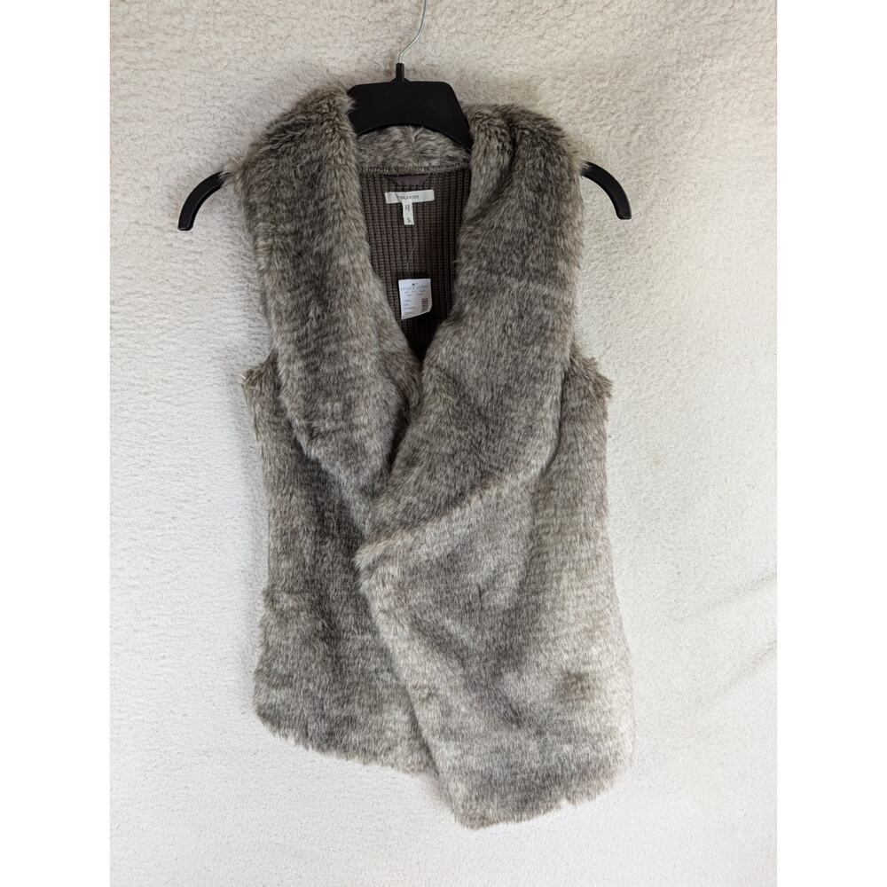 NEW Vest Maurices Womens Small Brown Faux Fur Knitted Boho Open Front